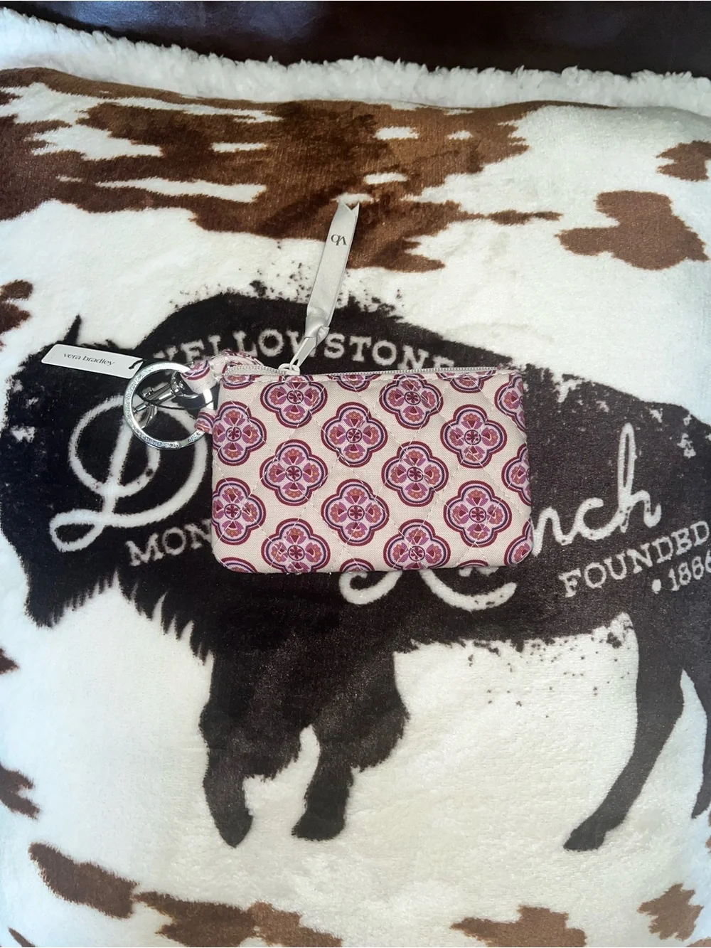 Vera Bradley Pink and Purple Floral Zip Key Pouch
